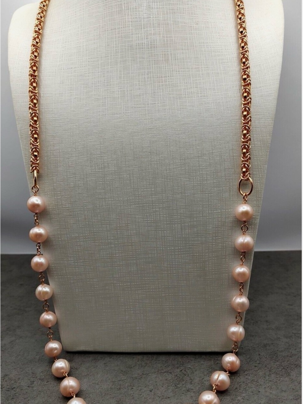 Honora Italian Bronze Ringed Peach Pink Pearl Byzantine Necklace
